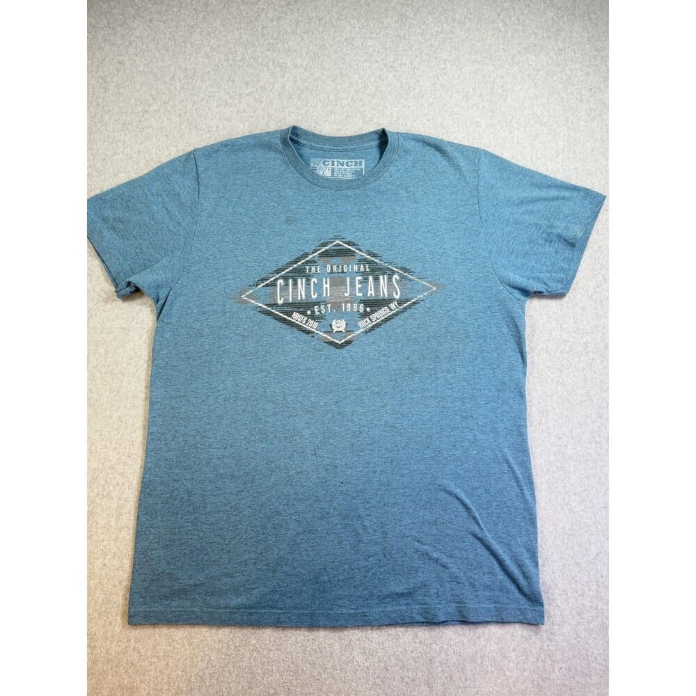 Cinch Jeans Men's Large Blue Teal Graphic Logo Short Sleeve T-Shirt Tee